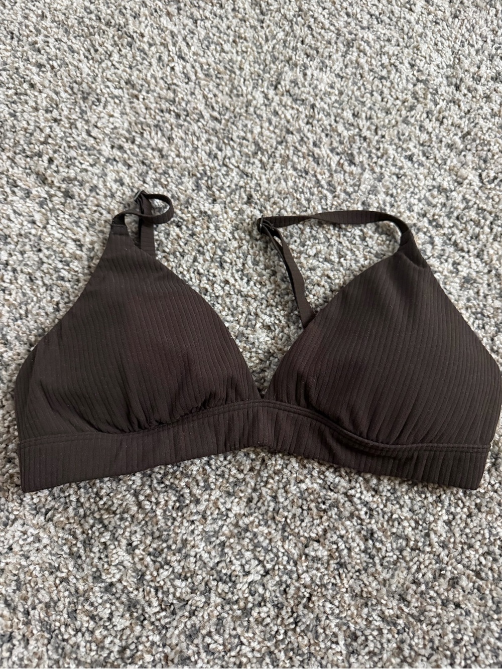 aerie Ribbed Triangle Bralette - Dark Brown